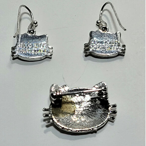 Hello Kitty Rhinestone Pin and Dangle Earrings Set Purple Pink flower Sanrio - Picture 4 of 8